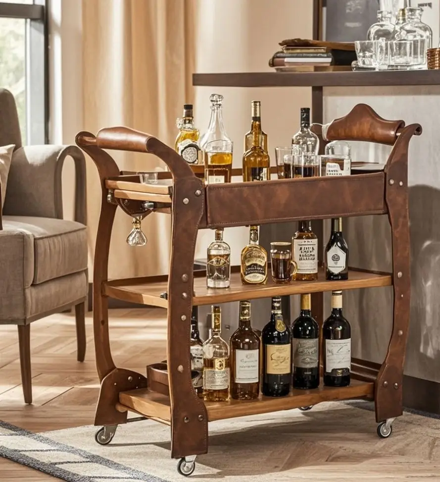3 Tier Metal Bar Cart With 4 Wheels Modern Hotel Serving Cart With Wine Rack And Glass Holder For Living Room & Outdoor Use