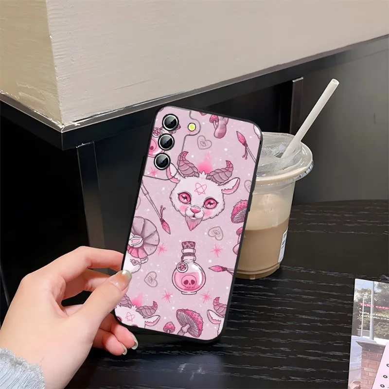 Pink Cat Skull Sorceress Witch Phone Case Silicone For Samsung S23 S30 S22 S21 S20 S9 S10 S8 S7 S6 Pro Plus Edge Ultra Fe Coque