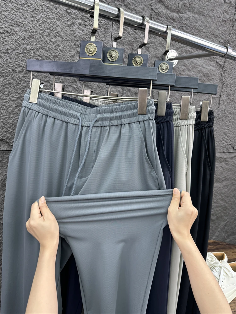 

Svip Men's Summer Faion Pure Color Elastic Breathable Lightweight Ice Silk Straight Leg Casual Pants Anti-Tear Cool Feeling