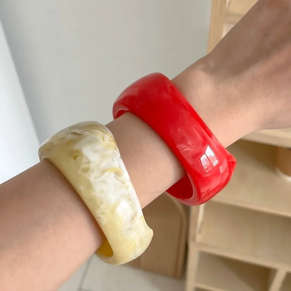 Vintage Smudged Irregular Resin Bracelet Thickened Geometric Wide Chunky Bangle Marbling Exaggerated Cuff Bracelet Gifts