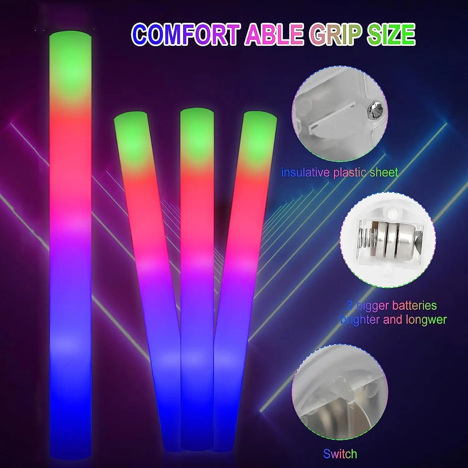 LED Light Up Foam Sticks Sponge Luminous Stick Night Light Glow Party Supplies for Wedding Birthday Raves Concert