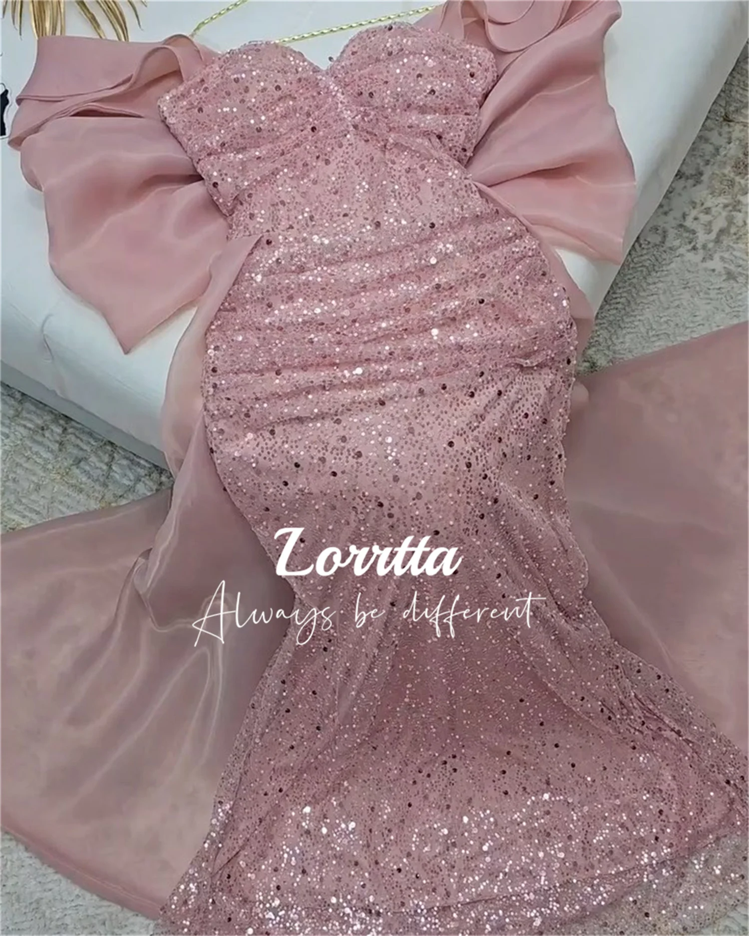 Lorrtta Ball Gown Elegant Sequin Strapless Bow Mermaid Party Dress Floor Length Sleeveless Formal Evening Gown Luxury Women Gala