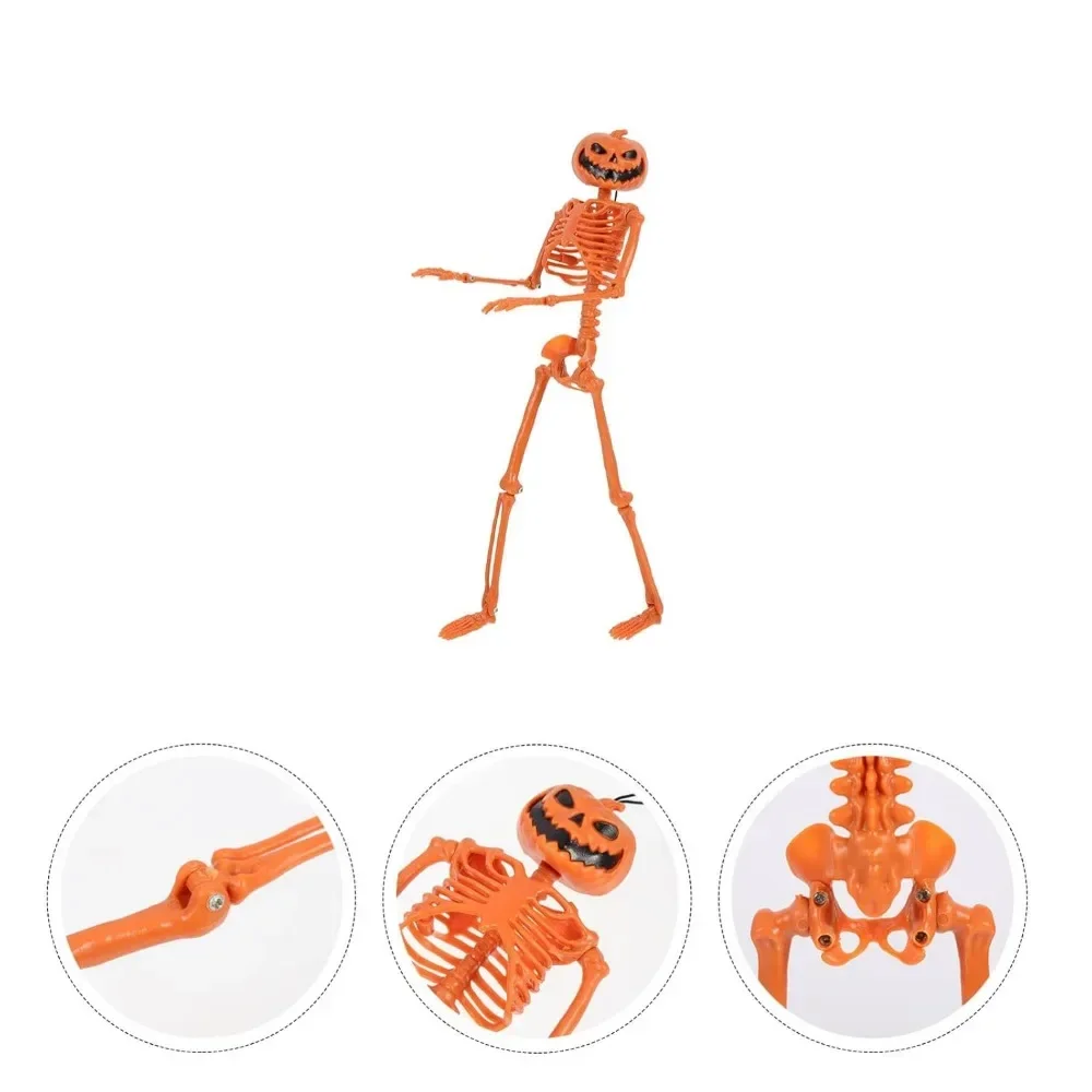오렌지 호박 해골 마네킹 할로윈 장식 인간 모델, 소름 끼치는 호박 머리 해골 뼈 파티 홈 장식 소품, 90cm