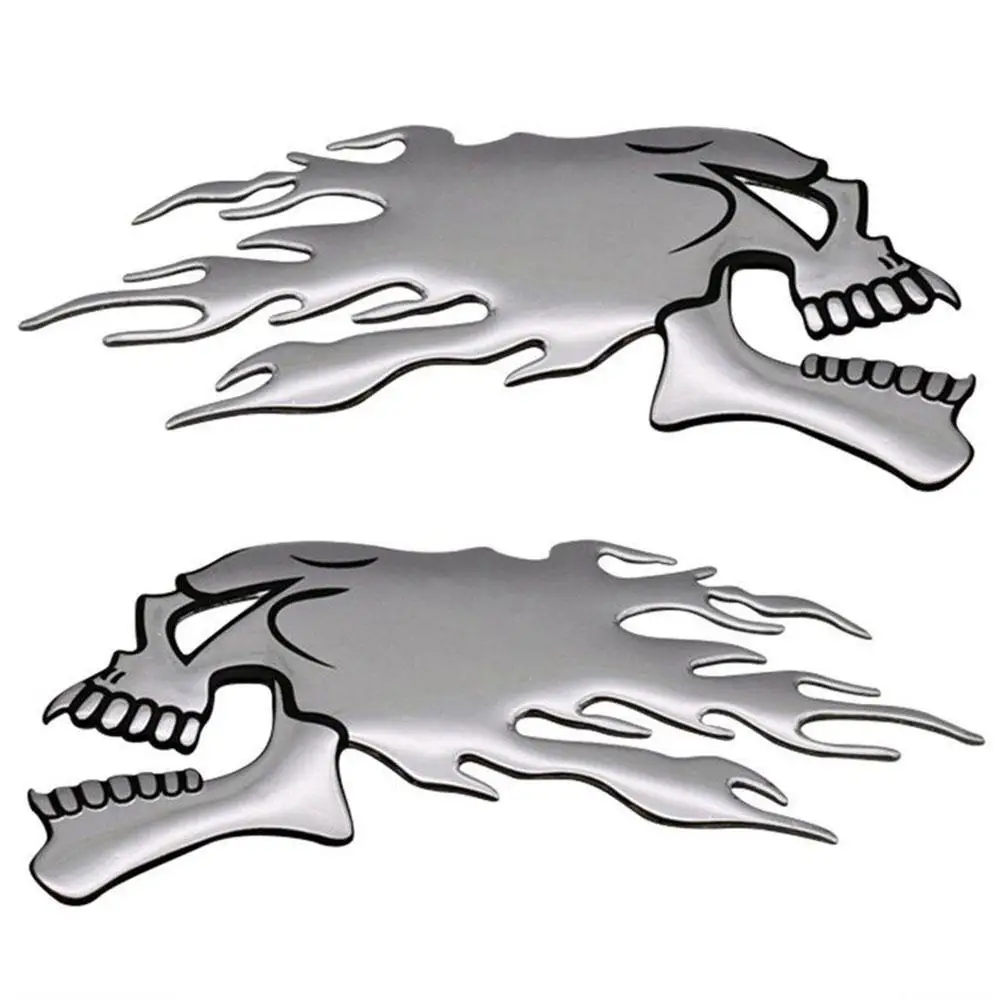 

2Pcs/Pair Halloween 3D Silver Ghost Skull Head Auto Motorcycle Car Sticker Car Styling Decoration Emblem Decals Stickers