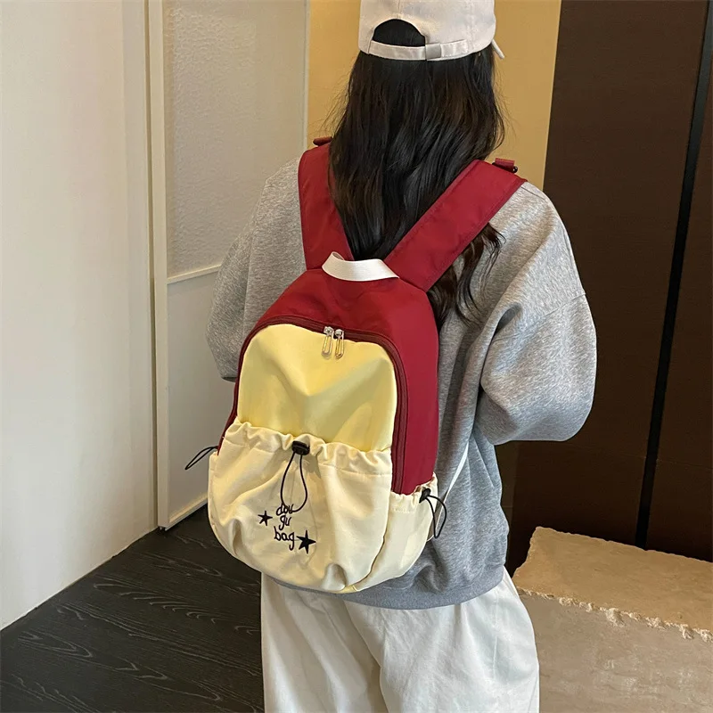 Fashion Women Nylon Backpack Cute Drawstring Pocket Schoolbag Large Capacity Casual Travel Rucksack Outdoor Sports Daypack