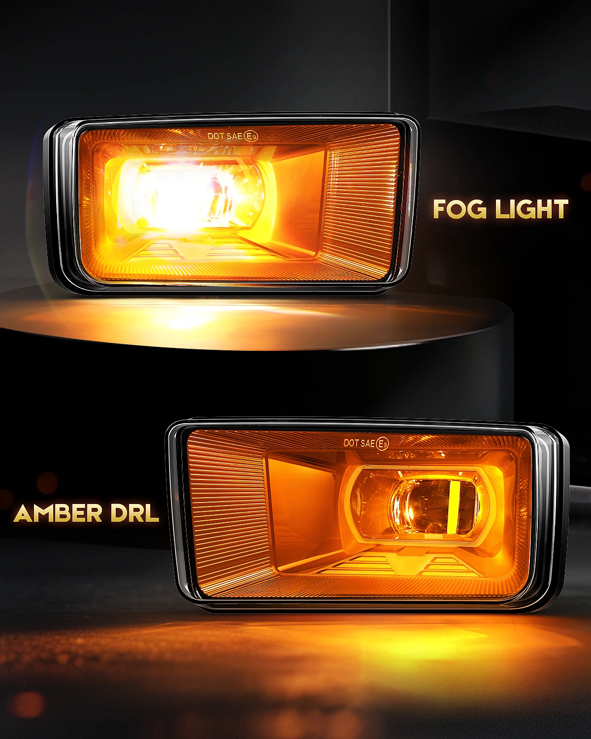 Rectangular with Amber DRL for Chevy Silverado 1500/2500HD 3500HD 2007-2014 Avalanche Suburban Tahoe LED Fog Lights