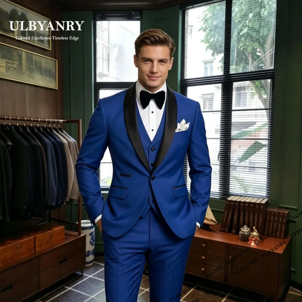 Trend Three Pieces Suit Set for Men Formal Tuxedo Dinner Evening Prom Suit Attire Wedding Jacket Vest Pants Made to Measure