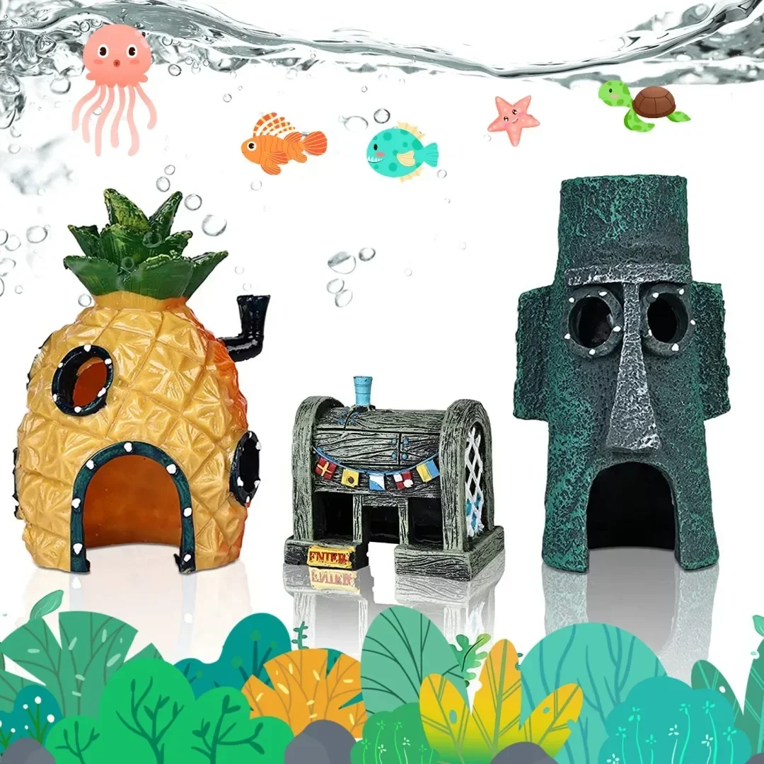 Cartoon Aquarium Resin Castle Fish Tank Decorations Castle Tower Ornaments Fish Tank Hiding Cave Aquarium Accessories Decoration