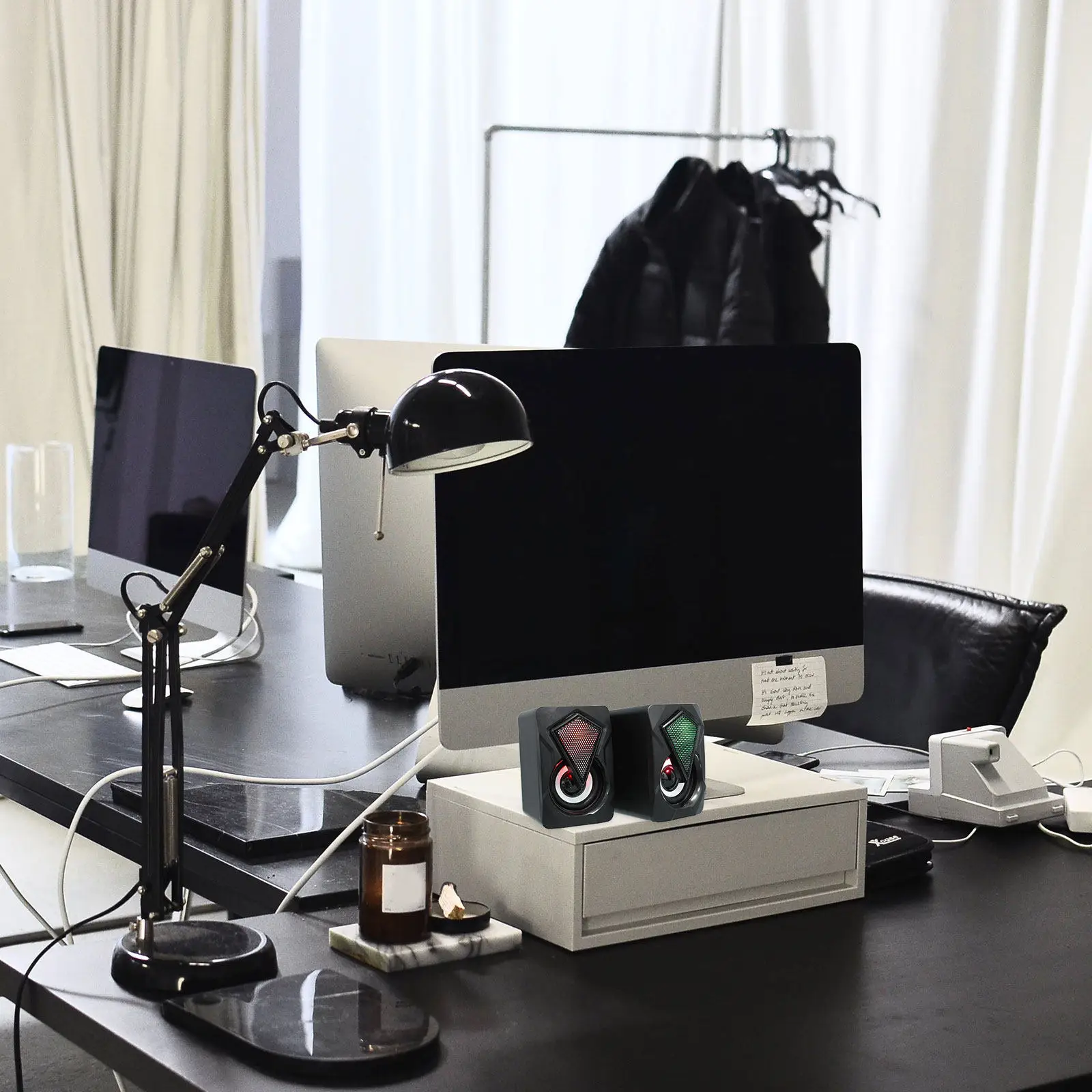 

2 шт. Мультимедийные настольные колонки с RGB-подсветкой, игровые сабвуферы для ноутбуков, светодиодные 2-канальные USB-колонки для компьютера, художественный дизайн, прочные