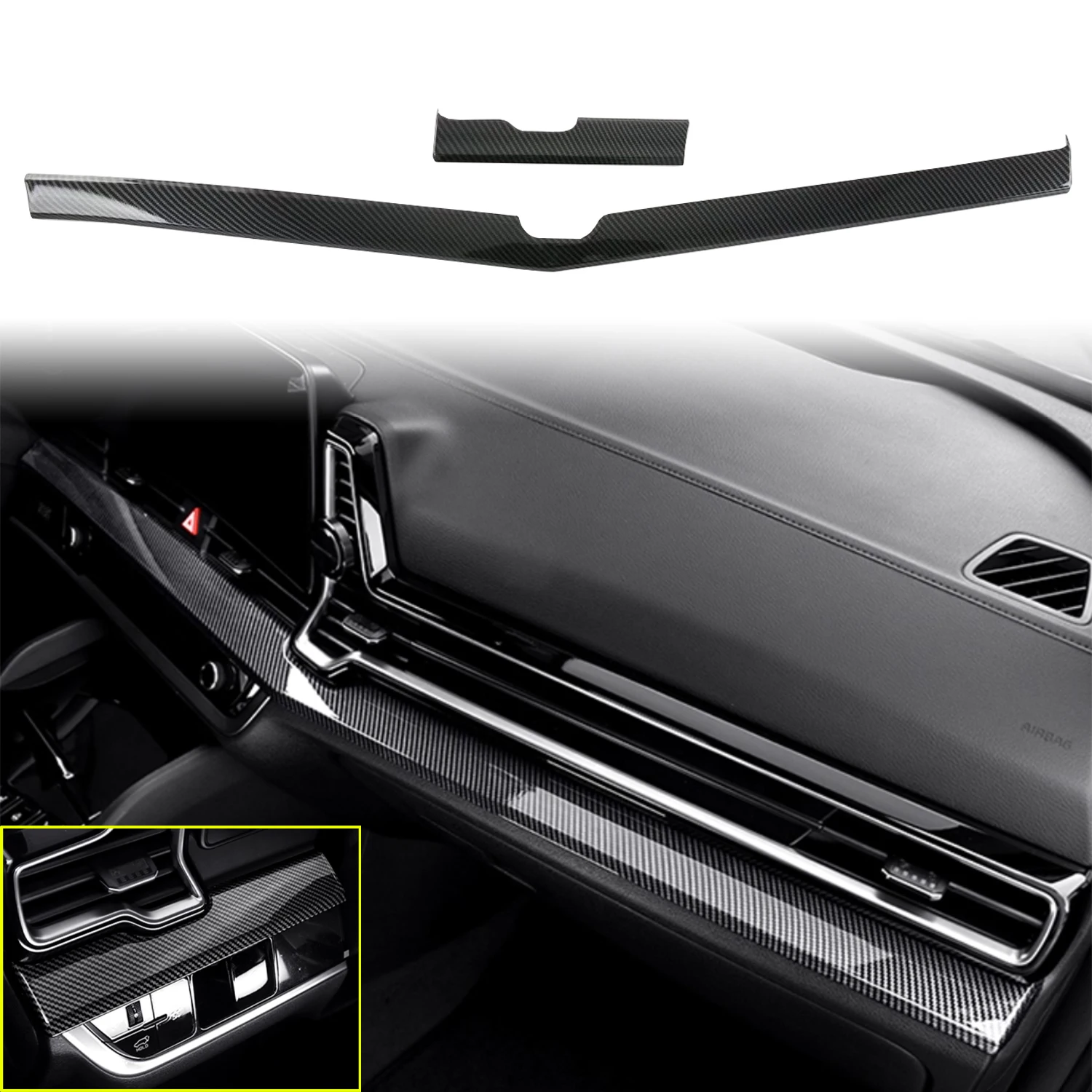 

For Kia Sportage 2023 2024 2025 LHD!!! Car Interior Central Consoles Molding Strip Decor Trim ABS Carbon Style Accessories 2pcs