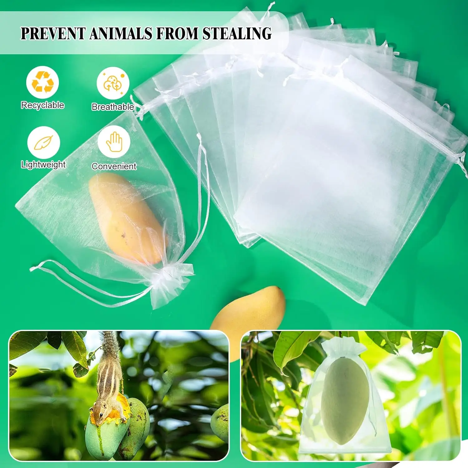 Fruit Protection Bags Breathable Mesh Bags Against Insect Bird Pest for Mango Apple Pear Peach Agricultural Growing Guard Bags