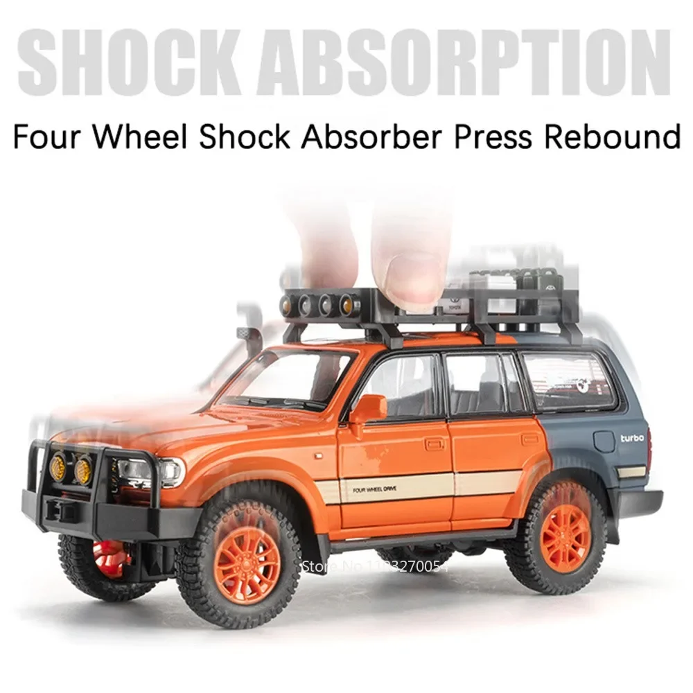 1:24 LAND CRUISER LC80 SUV Model Car Toys Alloy Diecast Vehice 6 Door Opened Rubber Tires Sound Light Pull Back Toy Gift for Kid