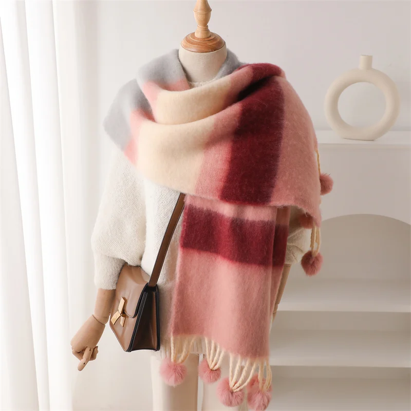 2024 Fashion Winter Design Multicolor Thick Warm Women Cashmere Like Looped Yarn Scarf Neck Shawls Tassel Pashmina Lady Men