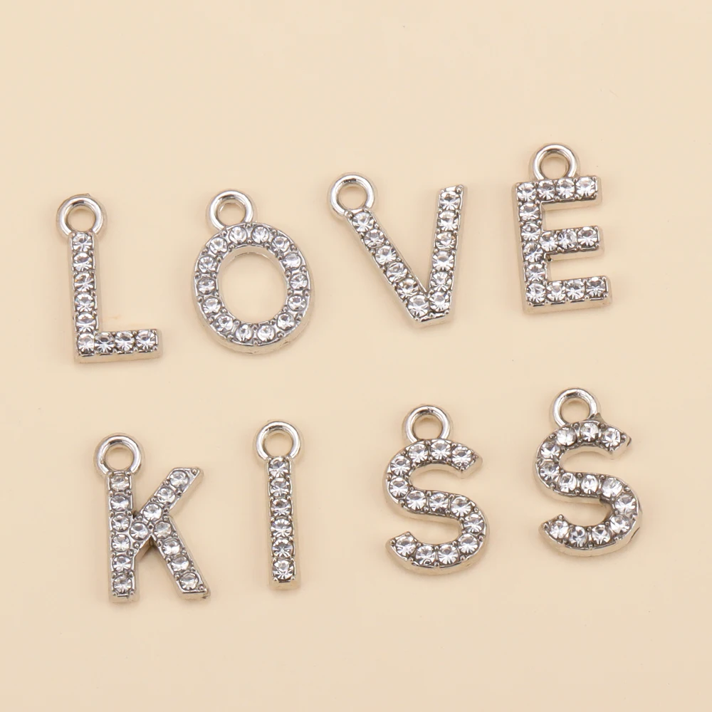 Shiny Silver Plated Zircon Letter Charms A-Z 26 Initials Necklace Pendants Your Name DIY Choker Bracelet For Jewelry Accessories