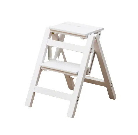 Household Storage Ladder Chair Dual-purpose Ladder Stool  Multi-functional Climbing Tread Stairs Solid Wood Folding Ladder