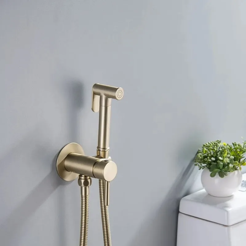 ABUG-Elegant Bathroom Solution-Brass Matte Gold Finish Hbidet Mixer With Hygienic Shower, Hot/Cold Water