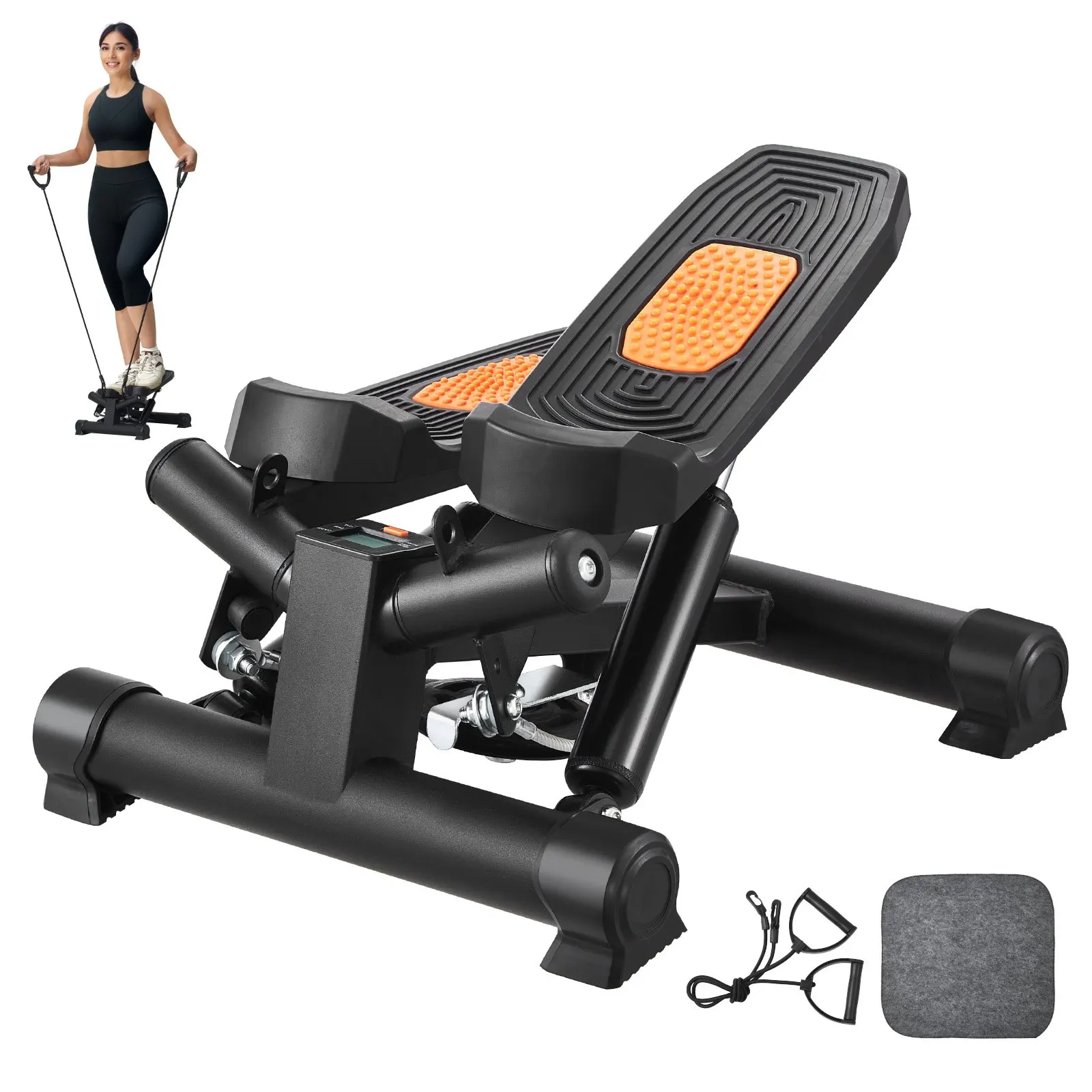

Stair Stepper, Mini Stepper For Exercise At Home, Hydraulic Fitness Twist Stepper With Resistance Bands, Full Body Workout