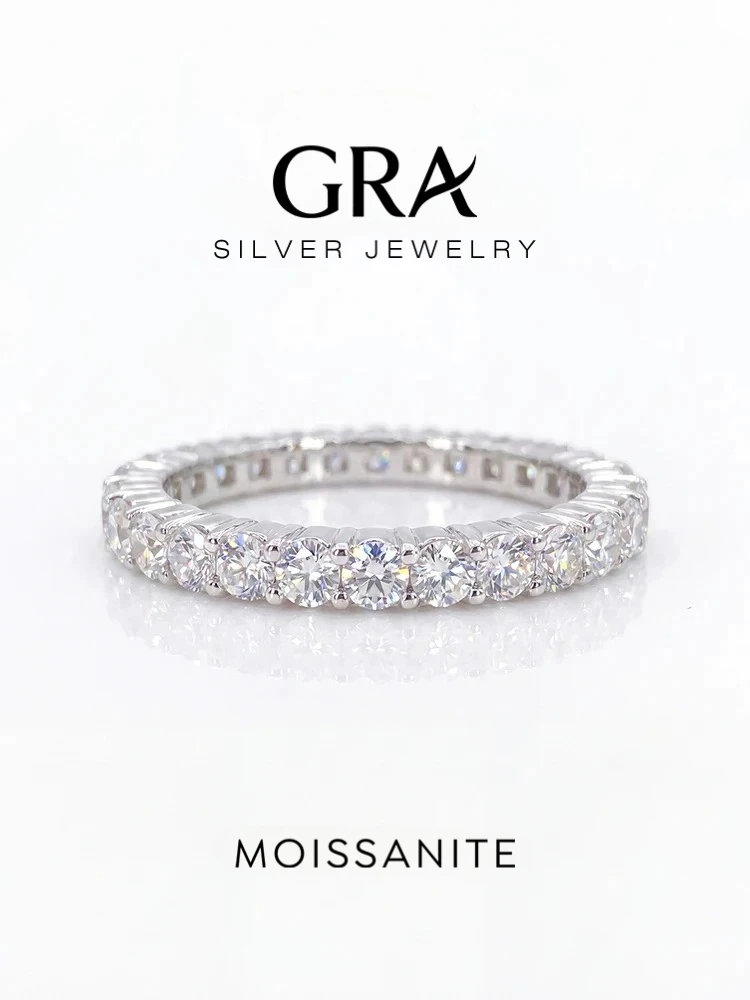 GRA Shiny Full Real Round Moissanite Diamond Rings for Women Engagement Anniversary 925 Sterling Silver Fine Jewelry