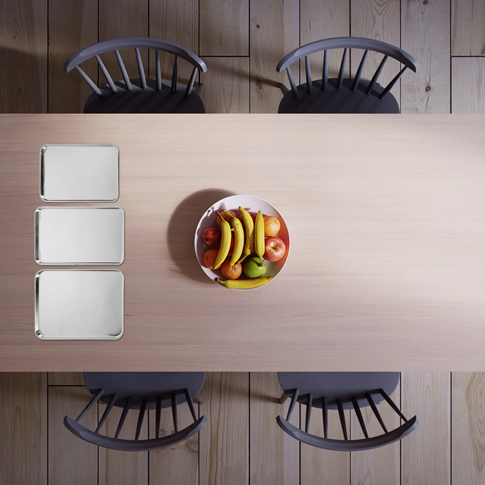 

3Pcs Stainless Steel Rectangular Tray Set Heavy Duty Mirror Polish Flat Bottom Serving Platters for Grilling Steaming Sizzling