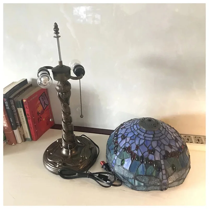 Stained Glass Dragonfly Desk Lamp Study Living Room Lighting Creative Desk Lamp Retro Bedside Bedroom Desk Lamps