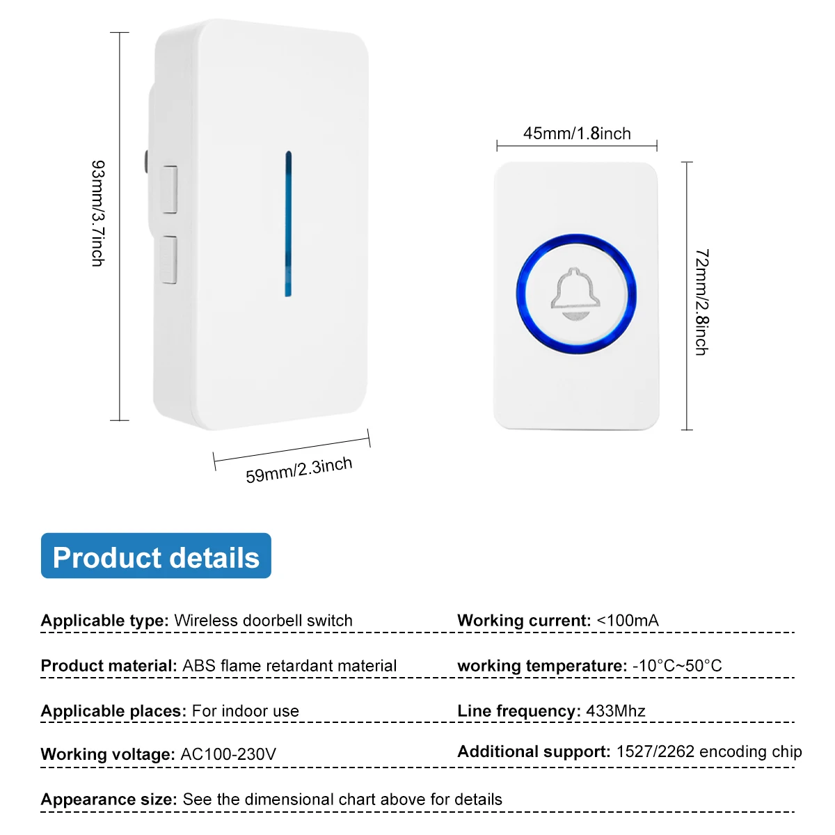 Wireless Doorbell Life Waterproof 4 Gears Adjustable Volume 61 Songs Melodies 150m Long-Distance Remote Home Welcome Door Bell