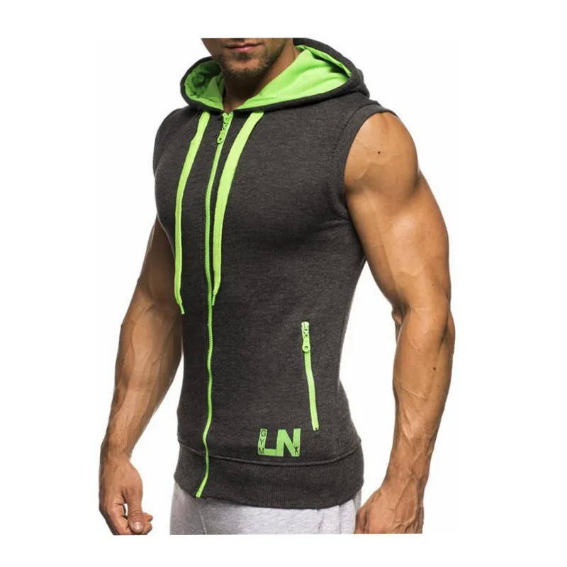 Slim Fit Zipper Sleeveless Hoodie Cardigan Thin Performance Street Dance Vest for Young Men Summer Casual Wear
