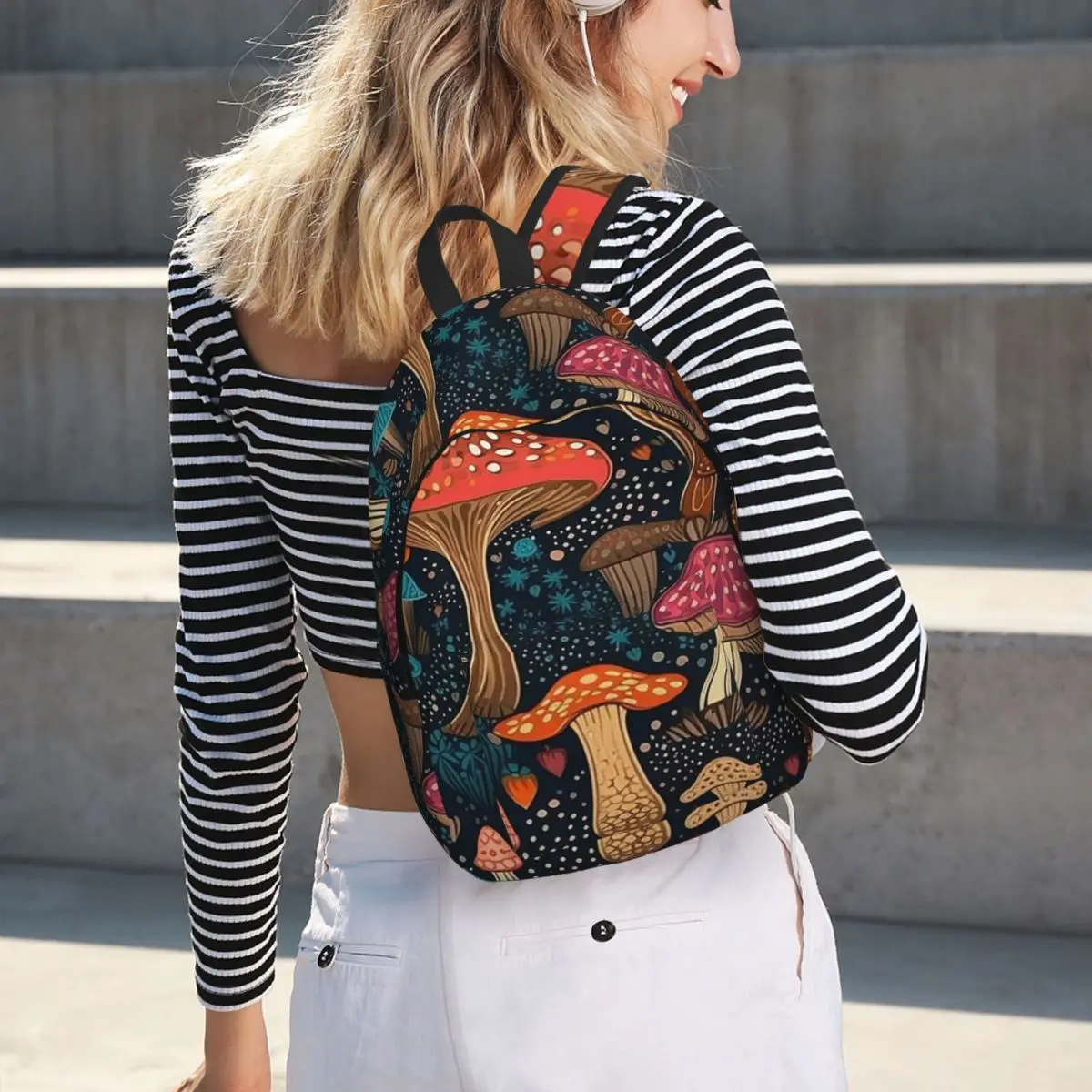 Psychedelic Magic Mushrooms Print Lava Student Backpack School Bag Hiking Travel Daypack for Men Women Bookbag Shoulder Bags