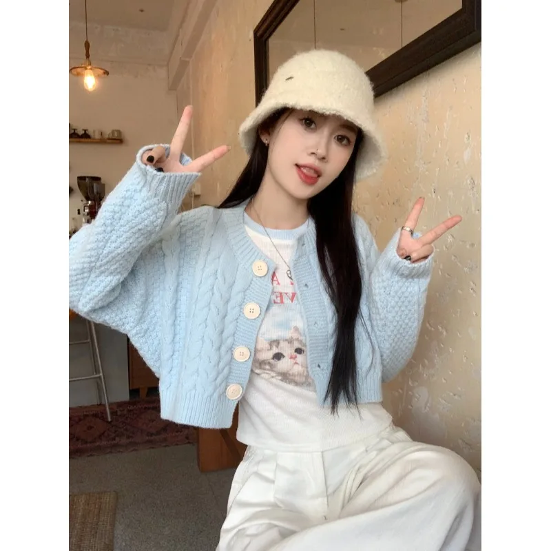 الأزرق محبوك سترة سترة المرأة فضفاضة ضئيلة ort Sve طويلة Sve أعلى الخريف الشتاء جديد Sle ملابس خارجية الحلو Sle