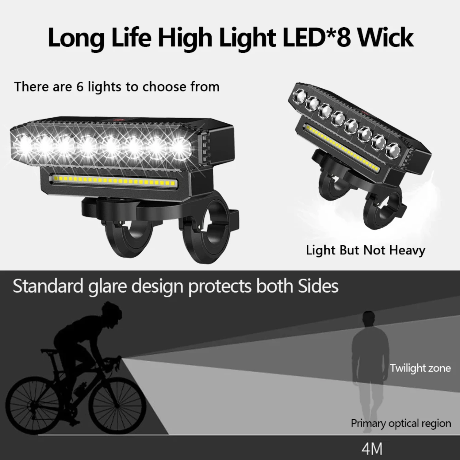 Lampu Depan Sepeda USB Isi Ulang 120dB Lampu Depan Sepeda Tahan Air 6 Mode Pencahayaan Lampu Depan Bel Sepeda Mudah Dipasang