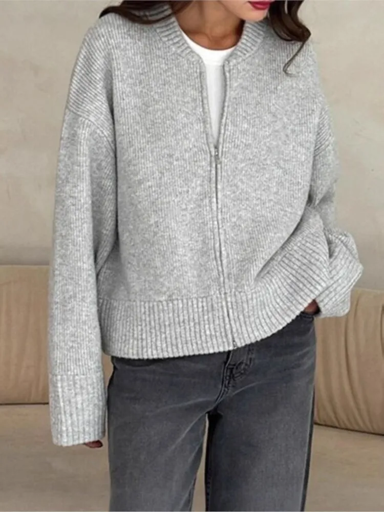 

Casual Versatile Solid Color Zipper Sweater Cardigan For Women Winter Clothes Woman Pulls Femmes Commuting Simple Style Trendy