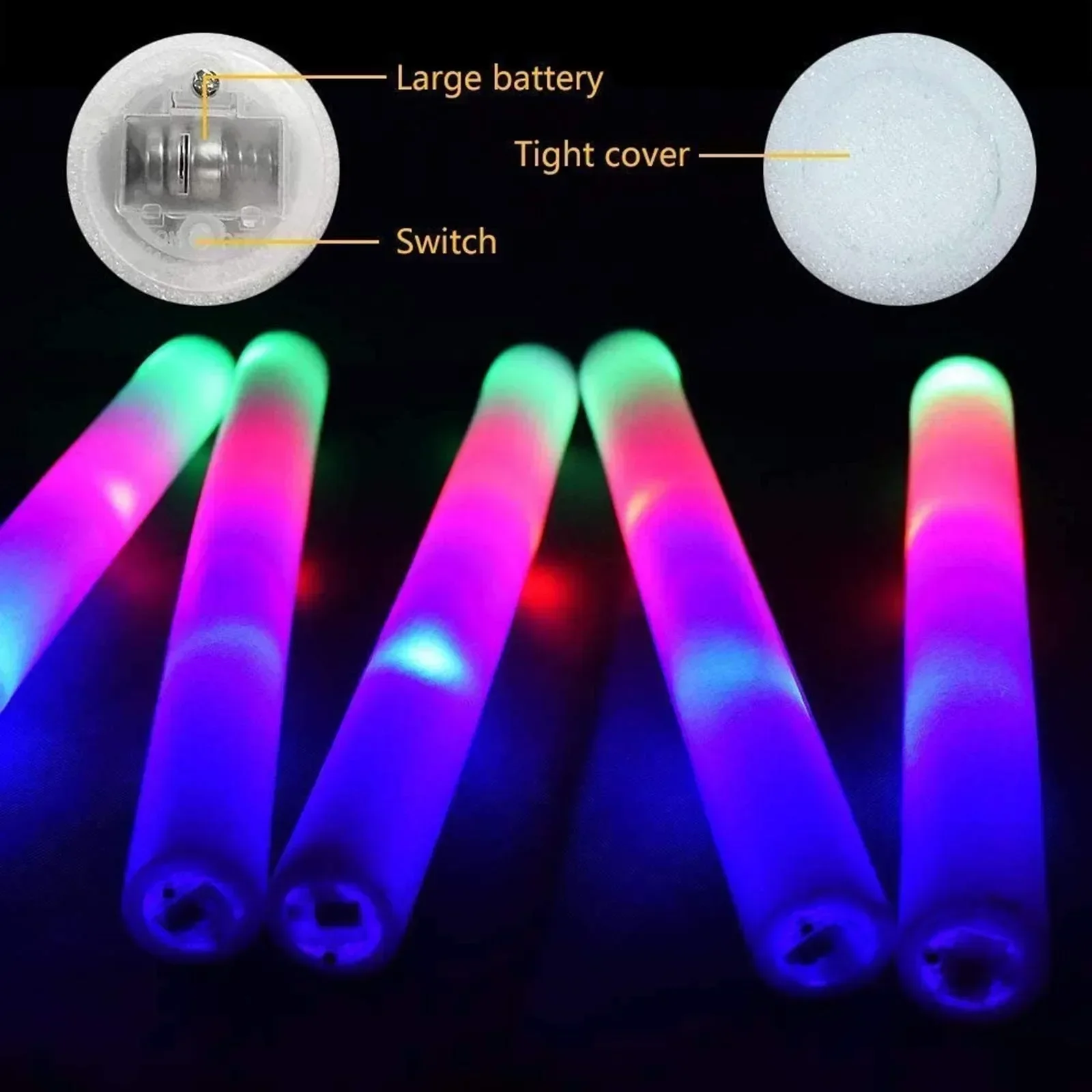 10/20/30/40/50/60pcs LED Glow Sticks Colorful RGB Glow Foam Stick for Christmas Birthday Wedding Glow in The Dark Party Supplies
