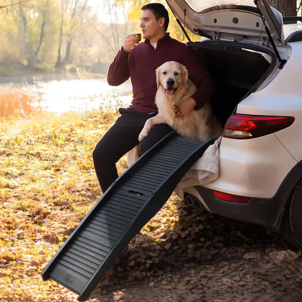 Folding Dog Ramp for Car, 4-Fold Folding Large Dog Ladder, Supports up to 150lbs, Pet Cat Dog Steps Ramp for Cars, Trucks and SU