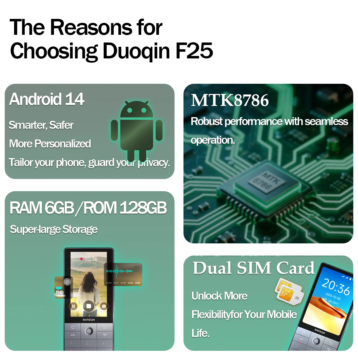 Qin F25 6GB+128GB 3.54 inches Dual SIM MTK8786 Google Play Android14 2700mAh 8MP Camera Touch Screen