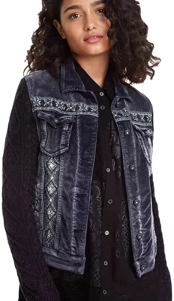 Foreign Trade Original Single Spanish New Heavy Industry Embroidery Patchwork Sleeve Denim Coat