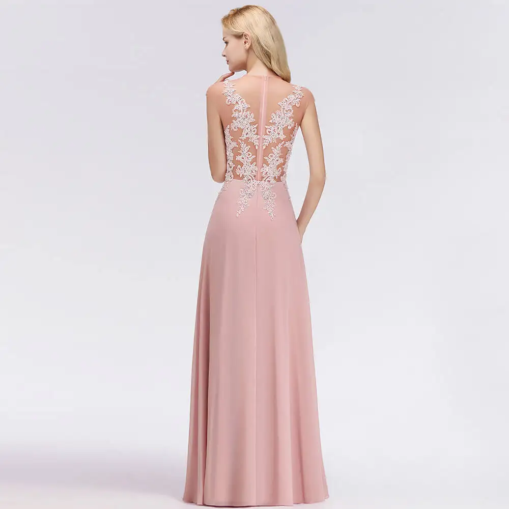 Luxury Crystal Pearls Decorated Lace Evening Dresses Dusty Pink Sexy Illusion Floor Length Draped Formal Party Prom Gown Vestido