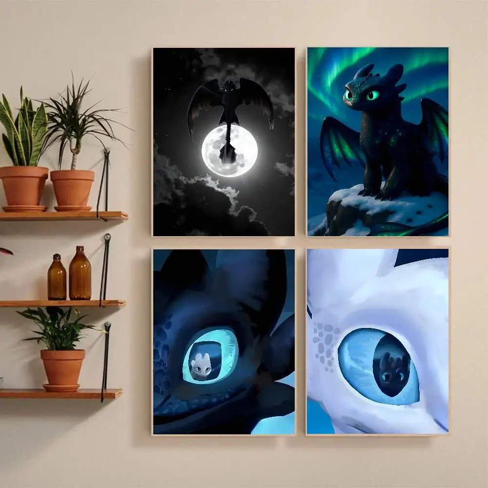 Movie Anime T-Train Your D-Dragon Manga Poster Self-adhesive Art Waterproof Paper Sticker Coffee House Bar Room Wall Decor