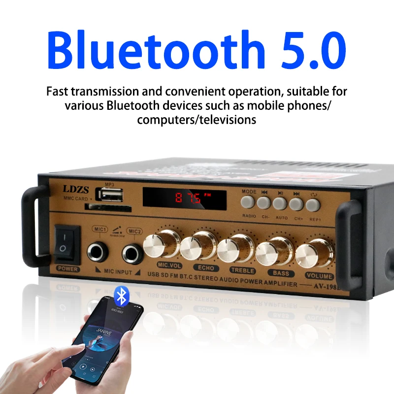 198BT Blue-tooth Car Home 12v/220v Power Amplifier Blue-toothreceiver Digital Amplifier Two Extension For Karaoke Home Theater
