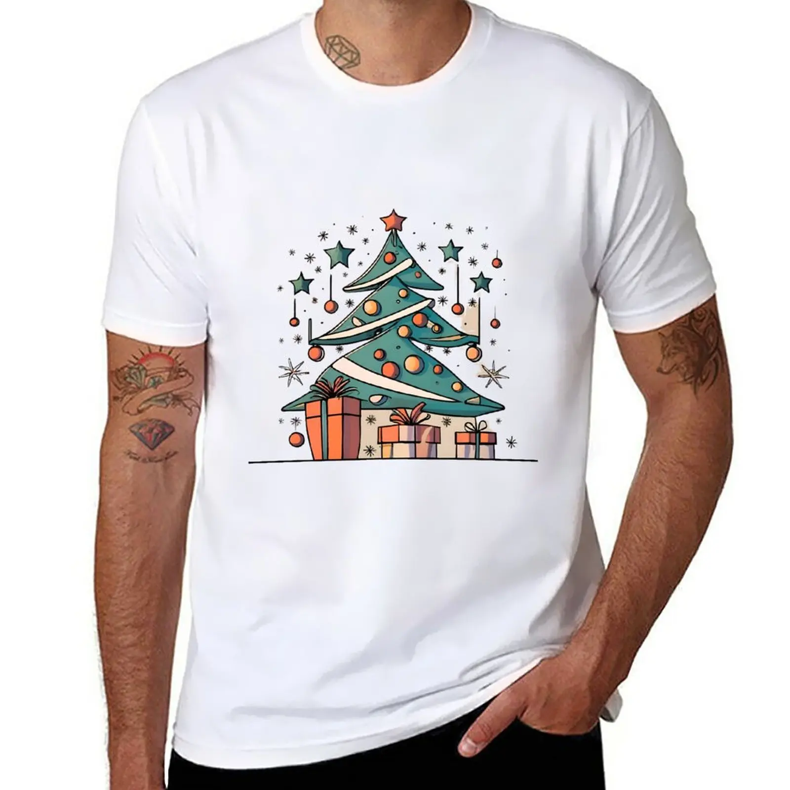 Modern Christmas Tree Minimalistic Drawing T-Shirt quick drying t-shirt mens clothes