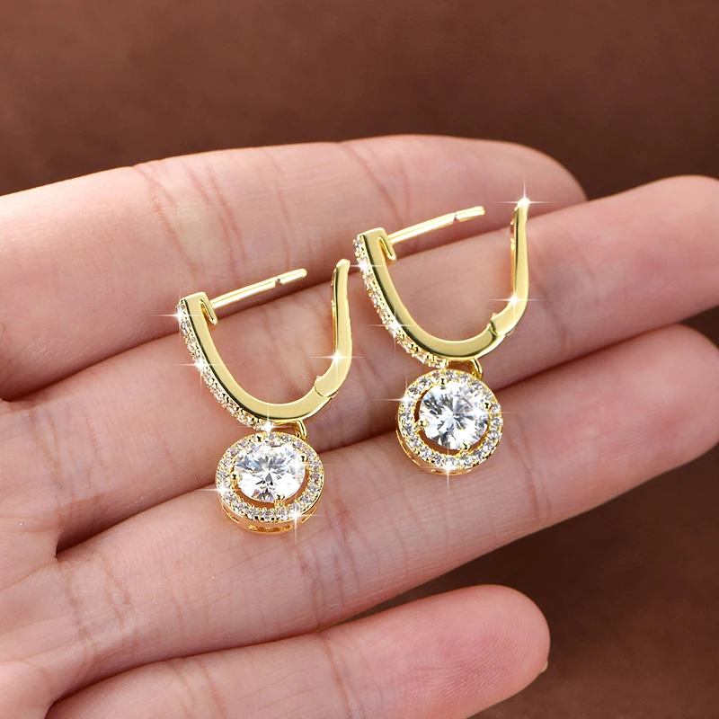 Lnngy Trendy 14K Gold Filled Dangle Earring 6,5MM 1CT runde Moissanit-Tropfenohrringe für Frauen, funkelnder Hochzeitsschmuck, Geschenk – Detail 4