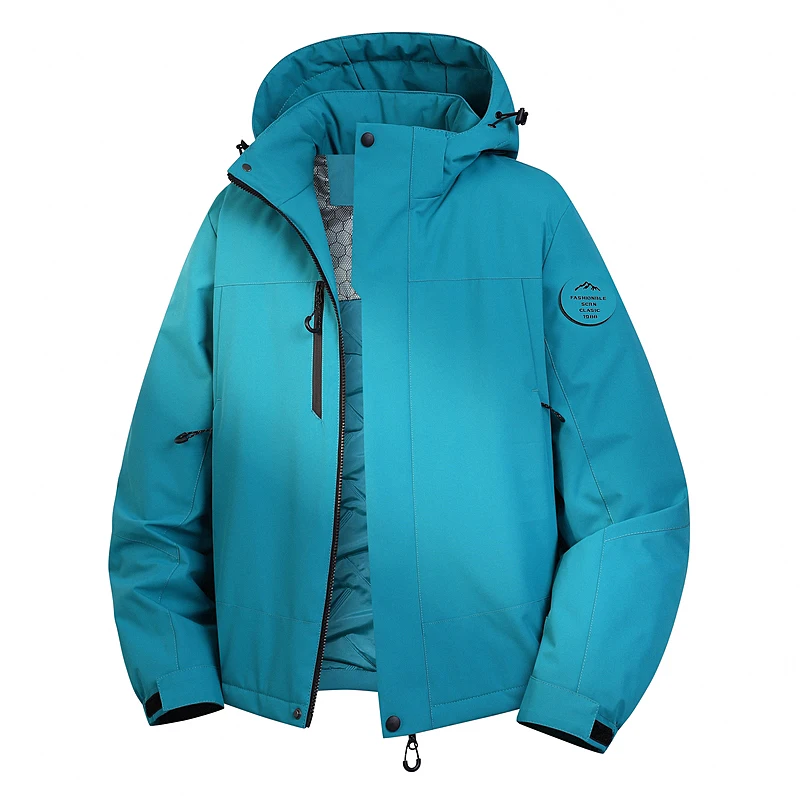 Unisex Warm Padded Winter Jacket Mountain Logo Waterproof Windproof Hooded Adjustable Cuff Outdoor Ski Snow Coat