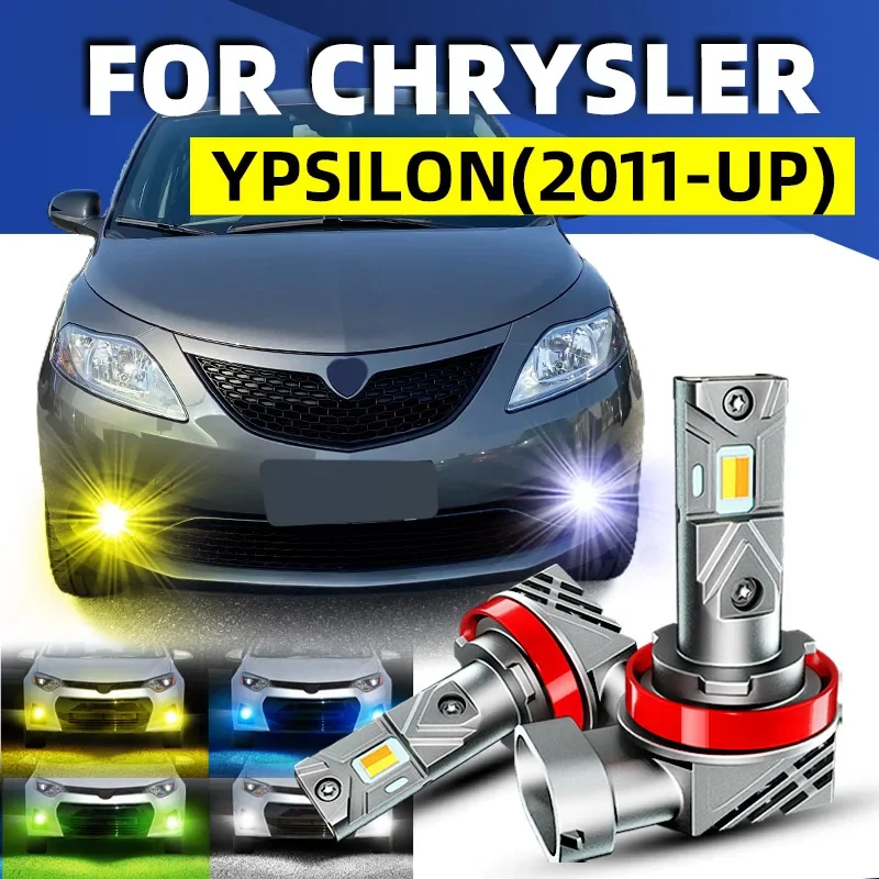 2PCS Car LED Front Fog Lights Bulbs Dual Colors Switchback White Yellow For Chrysler Ypsilon 2015 2016 2018 2019 2020 2023 12v