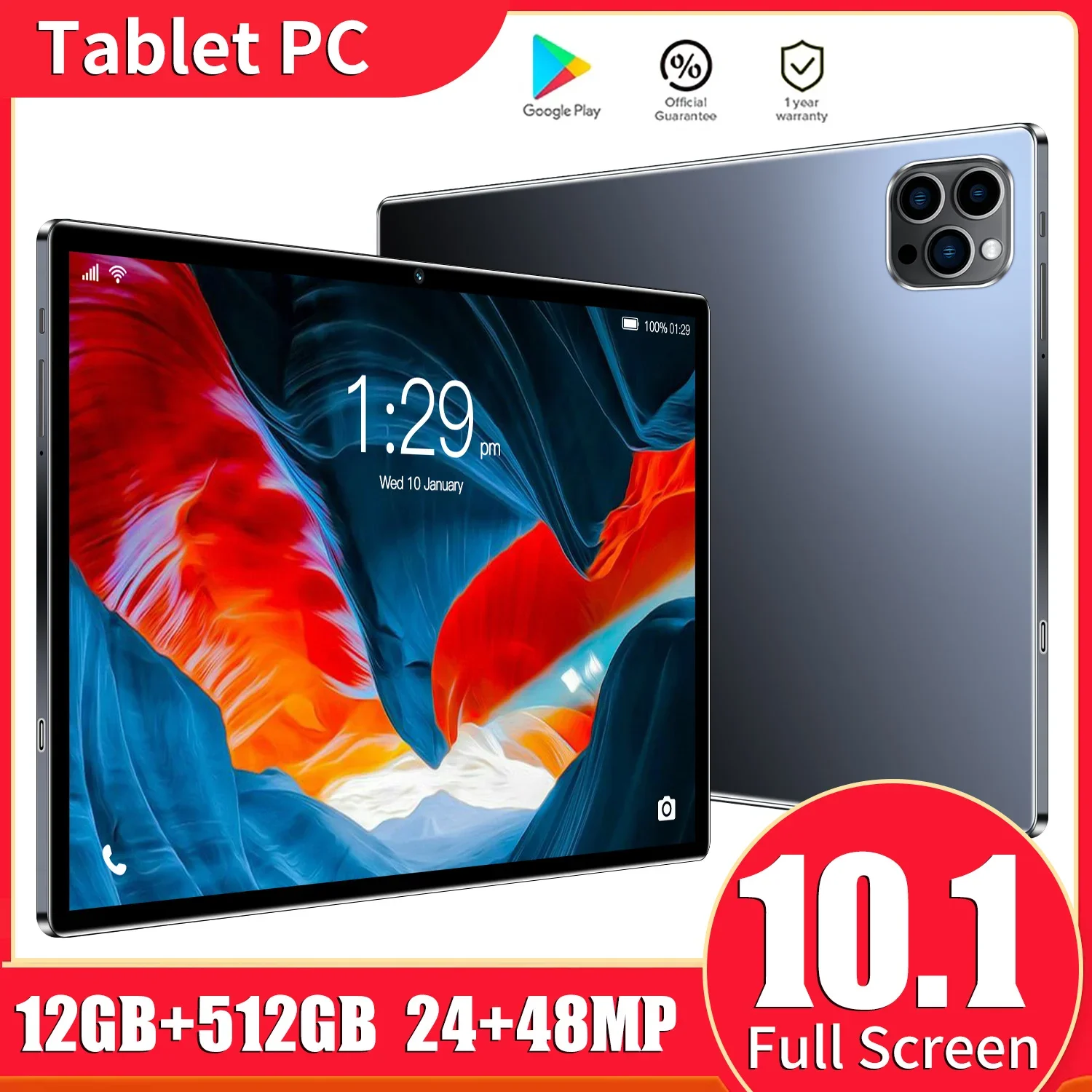 Get Ready to be Impressed - V62 Dual SIM Tablet with 10.1'' Full HD Screen, 12GB RAM, 8000mAh Battery, GPS, 24MP+48MP Camera