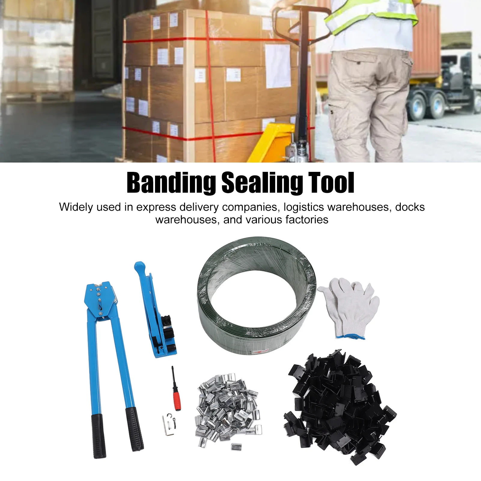 

Packaging Banding Strapping Kit Ergonomic High Hardness Complete Accessories Multi Purpose Banding Sealing Tool for Warehouse