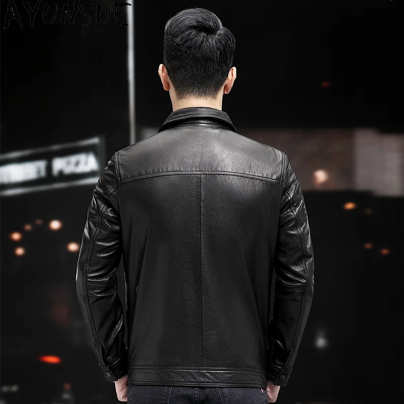 AYUNSUE Top Layer Cowhide Real Leather Coat Man Clothing Spring Autumn Fashion Genuine Leather Jacket Men Casual Leather Jackets