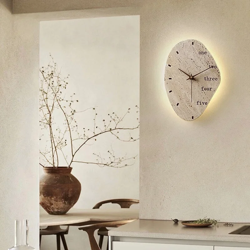 Yellow Travertine Clock Wall Lamp led square round stone lamp Bedroom Living Room Background Light Staircase Entrance lamp
