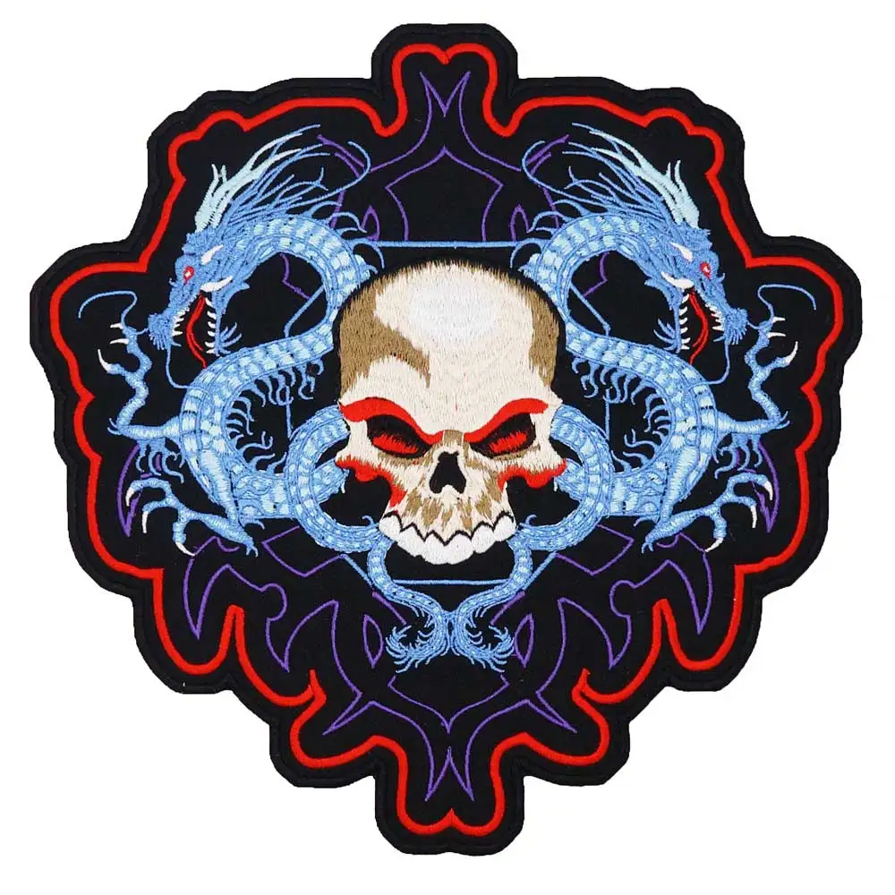 Skull and Dragon Embroidered large Patches Applique Sewing and iron Hip Hop punk biker Band Rock Clothes Essential item