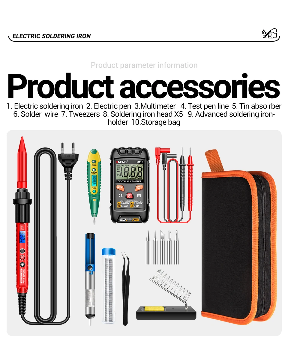ANENG 60W Professionelle Elektrische Lötkolben Einstellbare Temperatur SL106 EU/220V US/110V Schweißen Reparatur + M113 Multimeter Zu – Detail 15