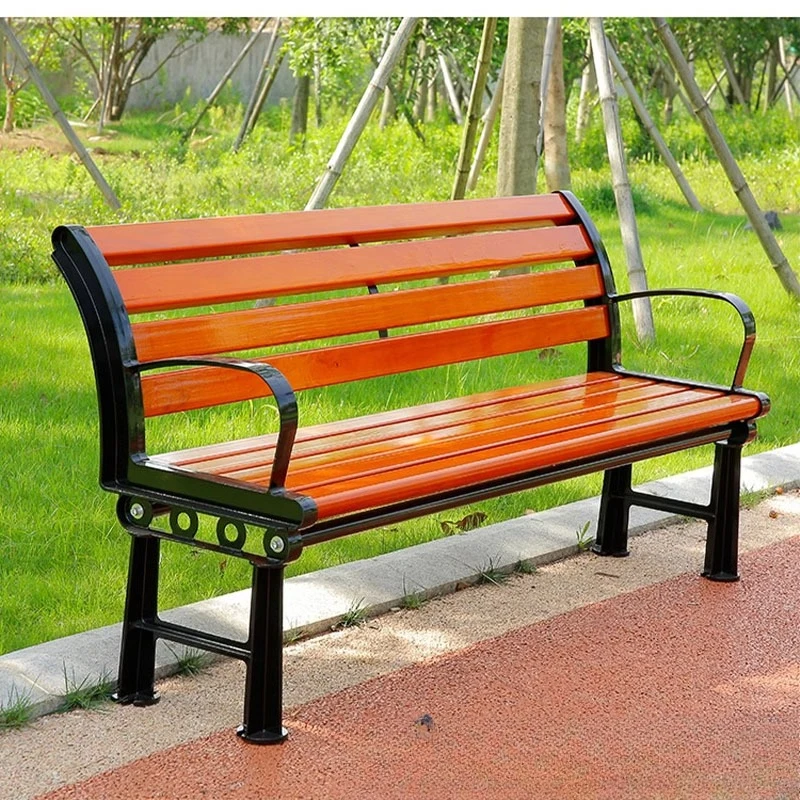 Park chair, outdoor leisure garden chair, cast iron preservative wood, plastic wood seat, long chair commercial