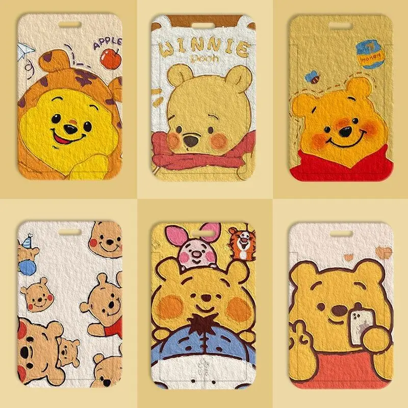 Cute Winnie The Pooh Oil Painting Style Card Holder Student Meal Card Bus ID Badge Protective Cover Daily Use Cute School Supply