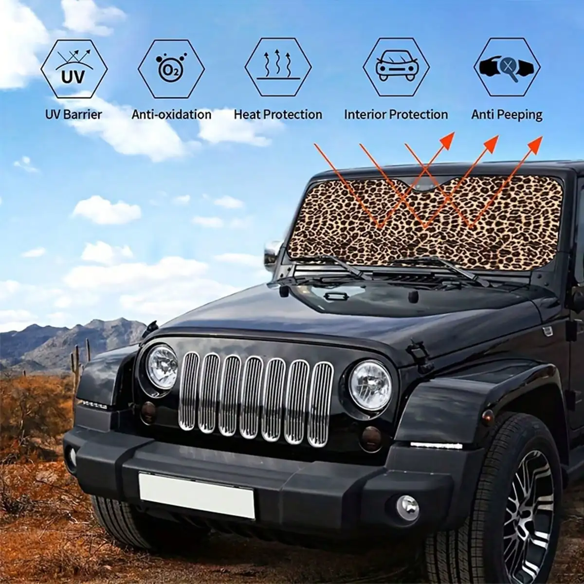 1pc Unique Leopard Pattern Printed Car Windshield Sunshade, Vehicle Sun Protection Shield UV Reflector To Keep Car Cool